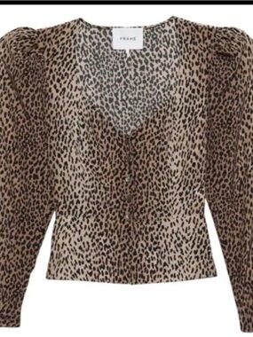 NWOT FRAME SILK LEOPARD PRINT PEPLUM BLOUSE SZ SMALL 378